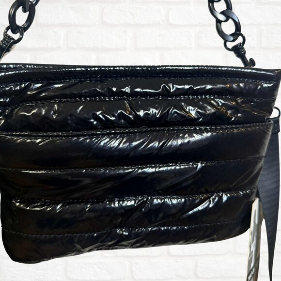 NWT BCBGeneration Channel Quilted East West Crossbody Bag Black Nylon Puffer - Picture 2 of 10